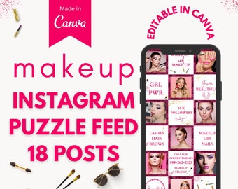 Plantilla de rompecabezas de Instagram de belleza rosa para maquillador Glitter Frame - Editable en Canva