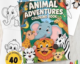 Kids Animal Coloring Book: 40 Safari & Woodland Pages (Digital Download)