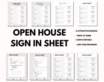 Open House Sign in Sheet Real Estate Realtor Canva Editable Template