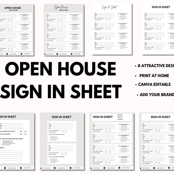 Open House Sign in Sheet Real Estate Realtor Canva Editable Template