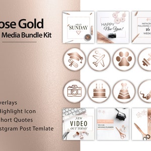 Rose Gold Highlight Covers | 60 Instagram Story Highlights Icons | 9 Instagram post | 8 overlay | 20 Letters Rose Gold
