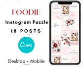 Food Blogger Instagram Puzzle Template: 18 Canva Posts