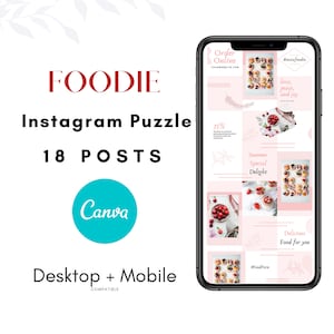 Food Blogger Instagram Puzzle Template: 18 Canva Posts