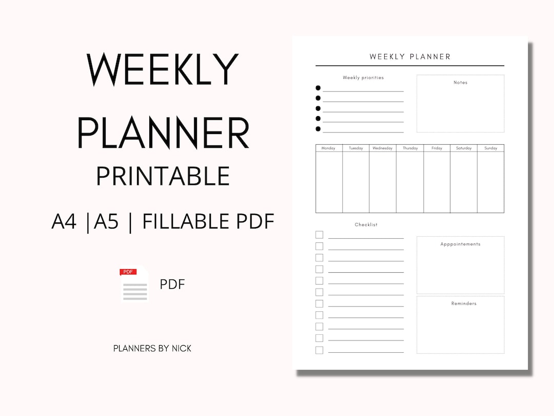 Printable Productivity Weekly Planner in A4 and A5 Size - Etsy