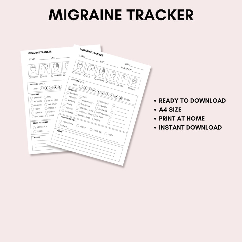 Migraine Tracker Printable, Headache Tracker, Migraine Log - A4 Instant ...