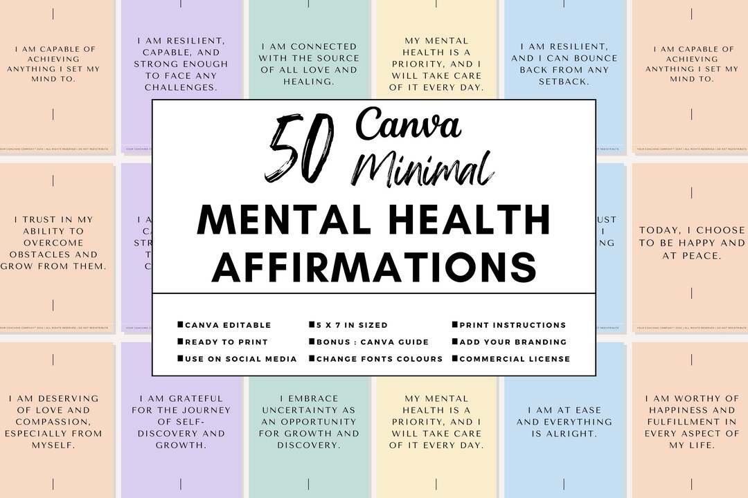 Mental Health Affirmation Cards: 50 Printable Mindfulness Prompts ...