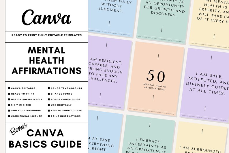 Mental Health Affirmation Cards: 50 Printable Mindfulness Prompts ...