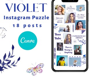 Instagram Puzzle Template: Violet Theme, 18 Posts (Canva)