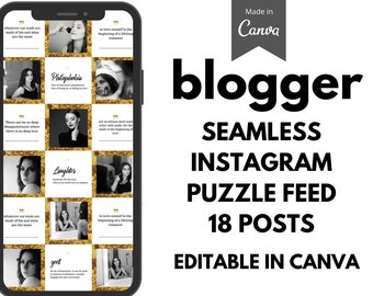 Gold Instagram Puzzle Feed Template: 18 Posts, Canva Editable (Digital Download)