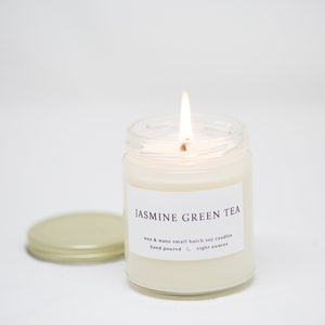 Jasmine Green Tea Modern Soy Candle - Spring Floral Botanical Ready to Ship Candle - Gifts - Natural Scented Candle Organic Minimalist