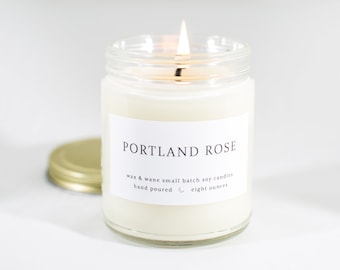 Portland Rose Modern Soy Candle - Floral Oregon Candle -  Sweet Scented Candle - Ready to ship Northwest Vegan Long Burning Gifts for Her