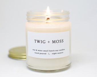 Twig + Moss Modern Soy Candle - Oakmoss Amber Cascades Candle -  Northwest Oregon Forest Soy Scented Candle - Ready to ship - Washington