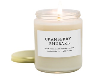 Cranberry Rhubarb Modern Soy Candle - Best Selling Fig Candle - Red Berry Scented Candle - Ready to ship Natural Vegan Gifts - Housewarming