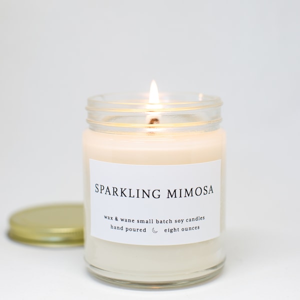 Sparkling Mimosa Scented Soy Candle – Citrus Champagne, Vegan Gift