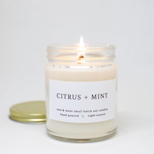 Citrus Mint Modern Soy Candle Grapefruit Orange Candle Floral Summer Citrus Soy Scented Candle Ready to ship Natural Vegan Candles image 2