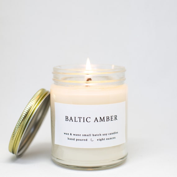 Soy Wax Candle Baltic Amber Scented Candle - Natural In Glass Jar For ...