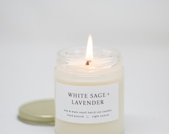 White Sage Lavender Modern Soy Candle - Spring Spa Aromatherapy Scented Candle -  Ready to ship organic vegan soy candle gift - Floral Scent