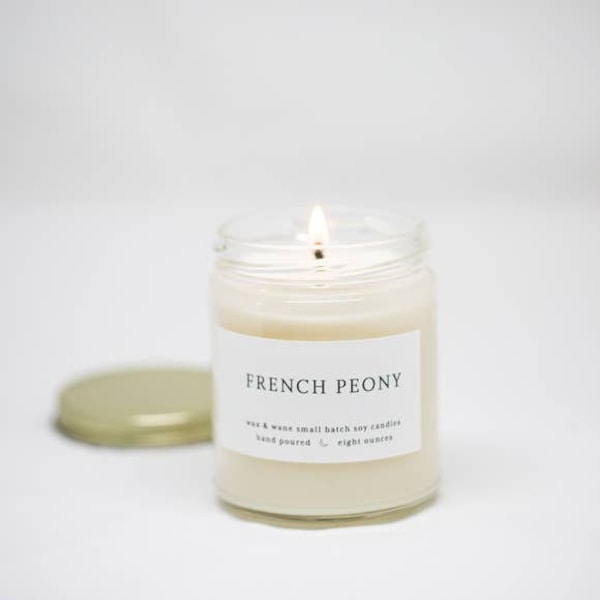 French Peony Modern Soy Candle - Peony Floral Ready to Ship Candle - Gifts for Her Hostess - Natural Scented Candle Organic Minimalist