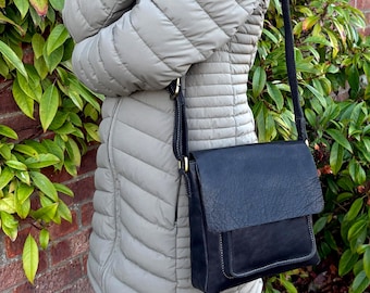 Sac à bandoulière en cuir noir, sac à bandoulière