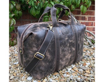 Brown Vintage Leather Holdall, Travel, Flight Bag, Gym Bag