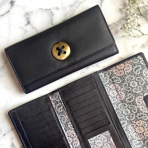Porte-monnaie femme noir en cuir véritable