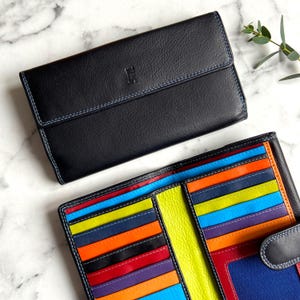 Women's Large Black Multi Coloured Leather Purse