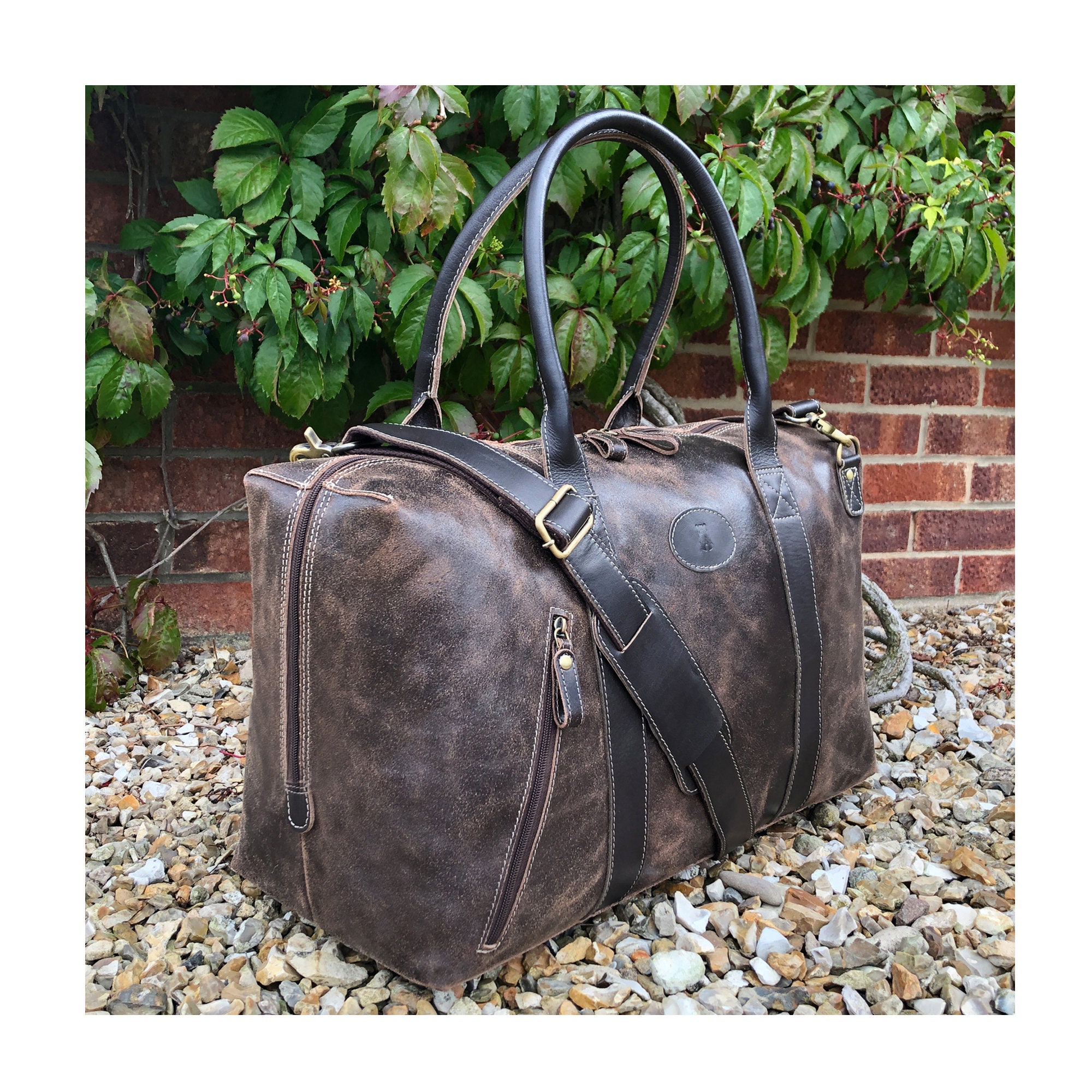 Large Brown Vintage Leather Holdall Travel Bag Weekend Bag Etsy