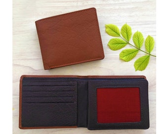 Men's Tan And Brown Leather Wallet With Rfid Protection