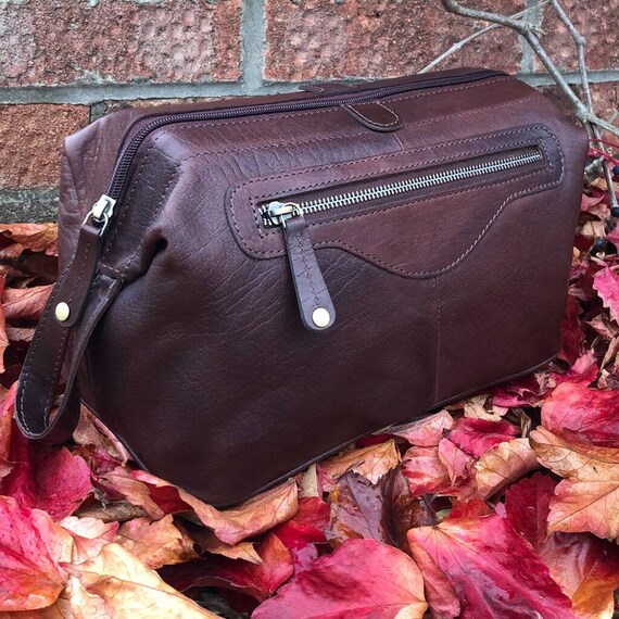 large leather toiletry bag