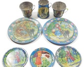 Antique Vintage Ohio Art Co Tin Litho Little Red Riding Hood Tin Tea Set. 8 Piece Set. Bryan, O. U.S.A. Vintage Kitchen Play Set.