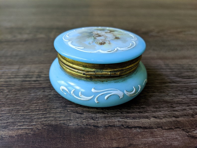 Antique Moser Small Blue Trinket Box with Enameled Cherubs. | Etsy