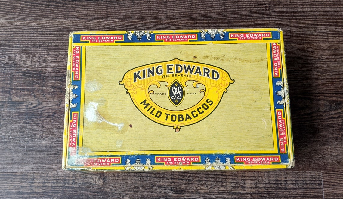 Vintage King Edward Wooden Cigar Box with Paper Advertisement. Etsy