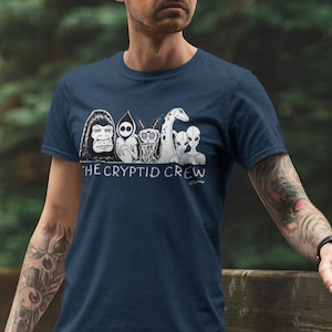 Cryptid Crew t-shirt, bigfoot t-shirt, The Flatwoods monster shirt, Mothman t-shirt, The Loch Ness monster t-shirt, alien t-shirt, gym shirt