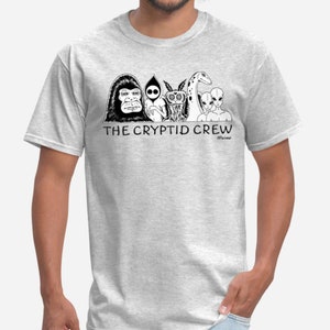 Cryptid Crew t-shirt, bigfoot t-shirt, The Flatwood monster t-shirt, Mothman t-shirt, Loch Ness monster t-shirt, alien t-shirt, work T-Shirt
