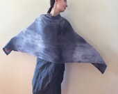 gray lambswool poncho, unique knit wool poncho, hand dyed soft scarf, artsy wrap, graphite overlay, women warm cover, gift for her OOAK 256