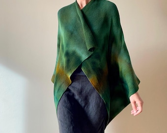 Hand-Dyed Merino Wool Cardigan: Green Ombre Knit Sweater, Art to Wear