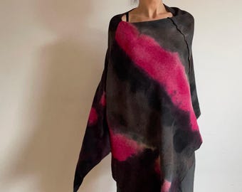 Soft elegant merino wool poncho Graphite amaranth wool shawl Unique ombre hand dyed tunic Warm cover up Women's sweater Gift for her OOAK790
