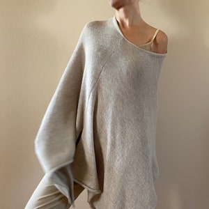 Soft elegant royal baby alpaca poncho Beige wool wrap Warm tunic Women's sweater Gift for her OOAK 566
