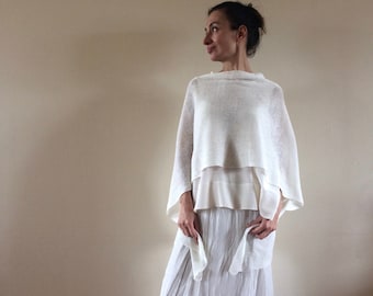 Cremefarbener PONCHO aus reinem LEINEN, Brautumhang, Damenponcho, Hochzeitsumhang, Sommerwickel, weißer Flachsschal, Hochzeitsponcho, Geschenk für Sie, N 102