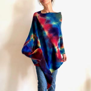 Soft elegant merino wool poncho Colorful wool wrap Unique ombre hand dyed tunic Warm cover up Women&#39;s sweater Gift for her OOAK 794&#39;I