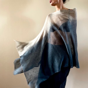 Graphite linen poncho Knit shawl Linen women's sweater Flax scarf elegant cover Linen wrap Boho poncho Artsy linen cape Gift for her