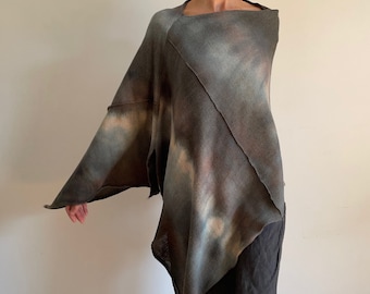 Doux et élégant poncho royal baby alpaga Poncho en laine gris Tunique ombrée unique teinte à la main, couverture chaude pull femme cadeau pour elle OOAK 639'I