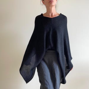 Soft elegant royal baby alpaca poncho Black wool wrap Unique tunic Winter warm cover up Women&#39;s soft sweater Gift OOAK537&#39;I