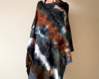 Hand-Dyed Merino Wool Poncho: Black, Brown, Grey Ombre Knit Shawl