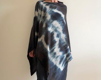 Hand-Dyed Ombre Merino Wool Poncho, Graphite Gray Tunic