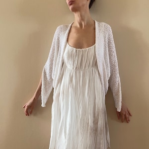 Bolero Shrug knitted white cotton sweater  Fancy yarn bolero Wedding bolero Women&#39;s overlay Wedding Cover up  Bridal jacket OOAK 698