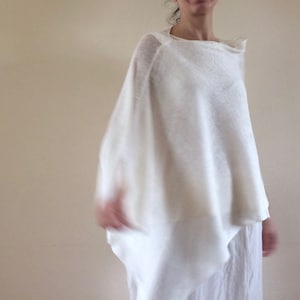 Creamy pure LINEN PONCHO Bridal cape Women's poncho Wedding cape Summer wrap White flax scarf Wedding poncho Gift for her N 102 image 5