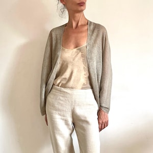 Bolero Shrug, Oversized jacket, Knit natural linen sweater, Unique taupe cape, Artsy linen coat, Knit vest, OOAK 300