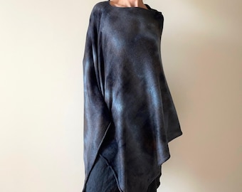 Soft knit merino wool poncho Grey unique ombre hand dyed  shawl Women's warm sweater