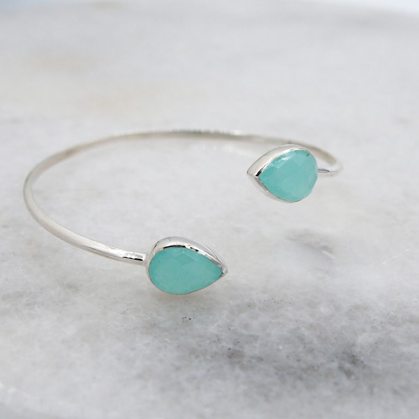 Aqua Chalcedony silver bracelet